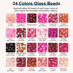 XSEINO About 1200pcs 6mm Crack Glass Beads Bracelet Making Kit, 24 Assorted - Image 2