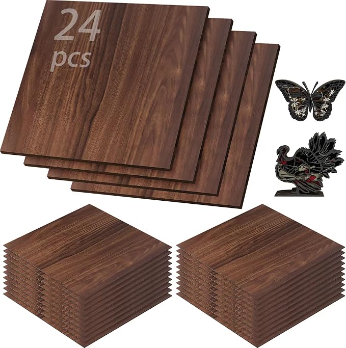 24 Pcs Walnut Unfinished Wood Craft, 3MM 1/8" x 12" x 12" Walnut Unfinished by Vemkyrio