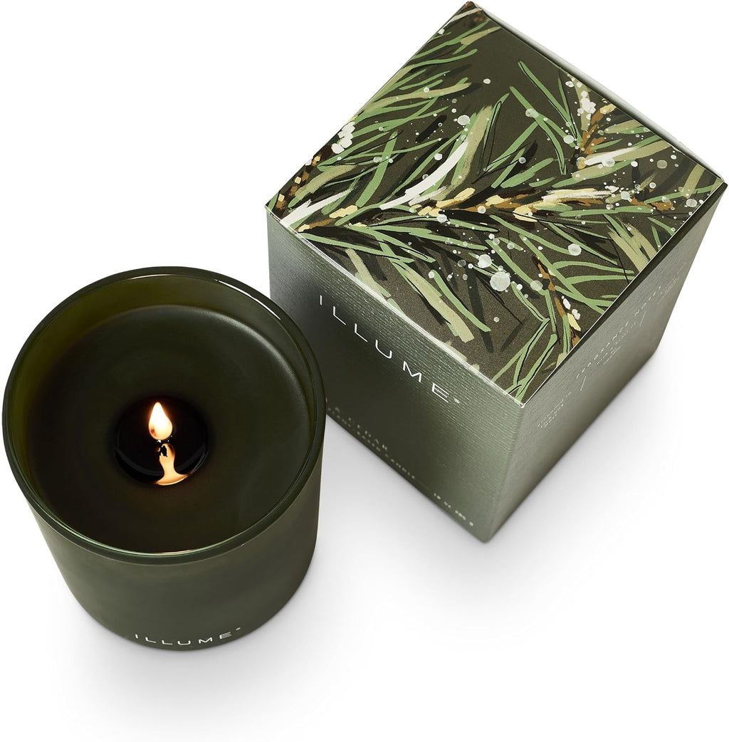 ILLUME Refillable Boxed Glass Candle, Balsam & Cedar
