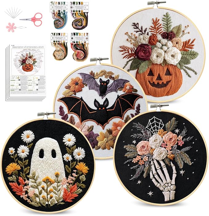 Santune Halloween Embroidery kit, Fall Needlepoint Cross Stitch Kits by Santune