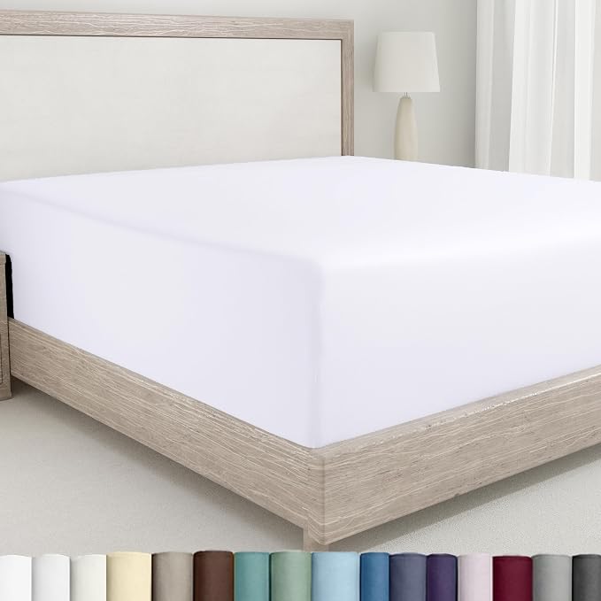 Cal King Fitted Sheet White, 100% Cotton 400 Thread Count Sateen, Deep Pocket by CaliforniaDesignDen