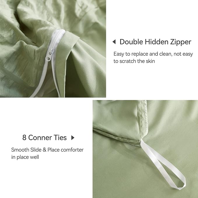 JELLYMONI Light Green Duvet Cover Full Size, Soft Breathable Seersucker Duvet - Image 5
