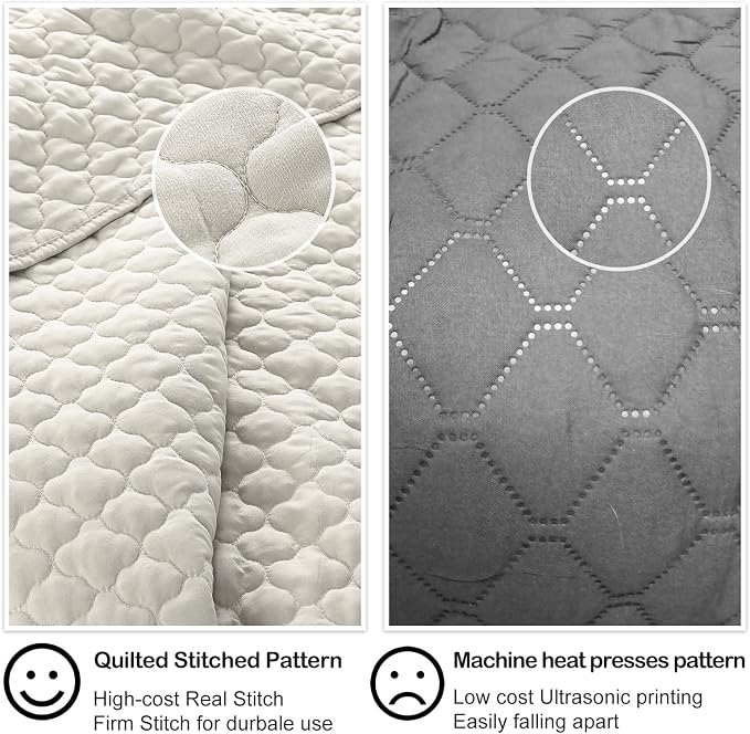 HORIMOTE HOME Quilt Set Queen Size Beige Bedspread, Modern Style Quilted Clouds - Image 5