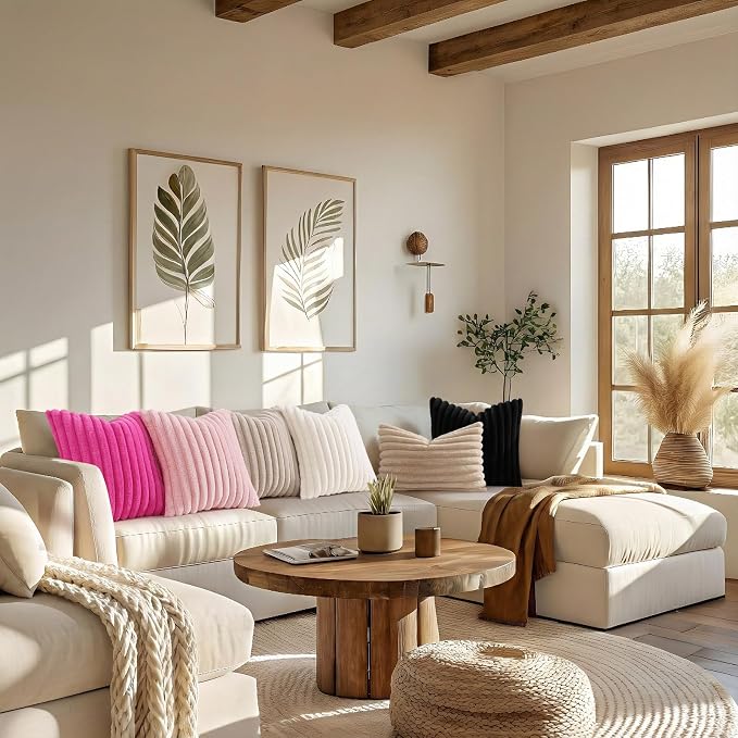 decorUhome Summer Cozy Faux Fur Throw Pillow Covers 22x22 Set of 2 Decorative - Image 6