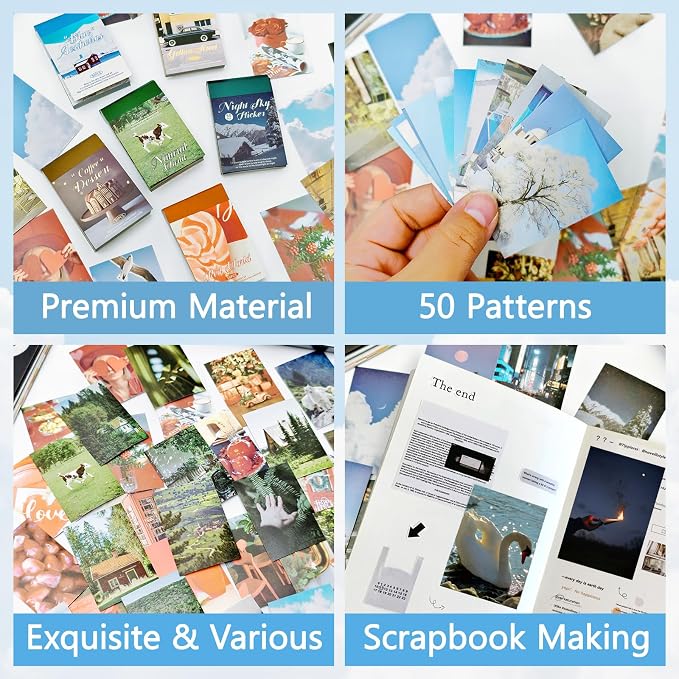 PRSTINCOL 6 Sets 300 Pcs Washi Stickers Book, Vintage Aesthetic Sticker Set - Image 2