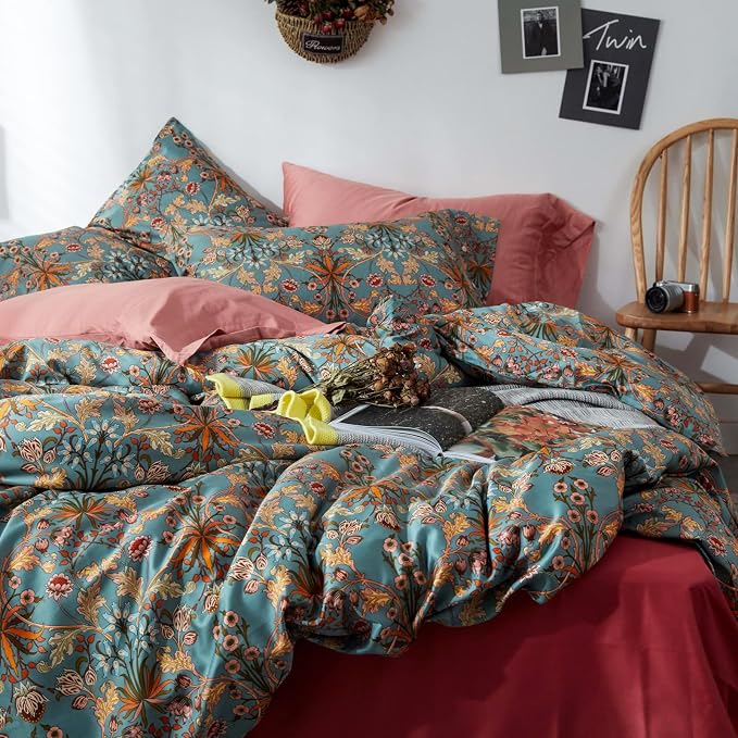 mixinni 3 Pieces Flower Duvet Cover Set 100% Natural Cotton Full Size Bedding - Image 3