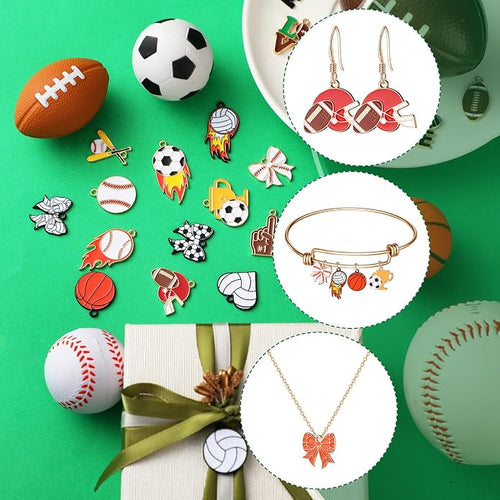100 Pcs Sport Charms Bulk for Jewelry Making Football Soccer Volleyball - Image 2