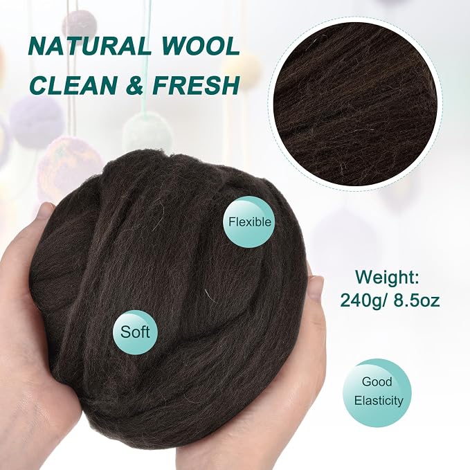 uxcell Needle Felting Wool, 8.5 Oz Nature Fibre Wool Yarn Roving - Image 2