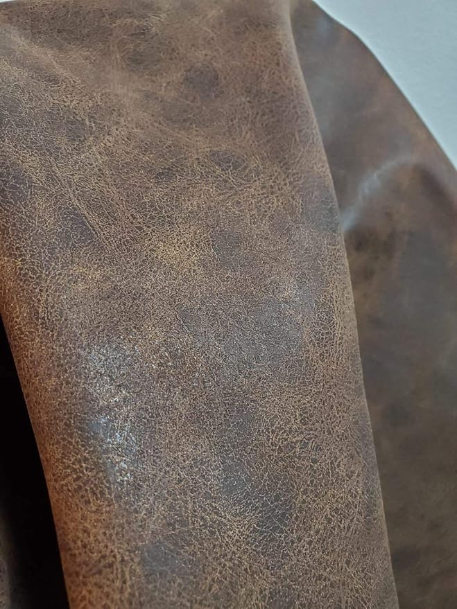 NAT Leathers | Brown Distressed 2 Tone Oily Faux Vegan Leather PU | 1 Yard 36 x - Image 4