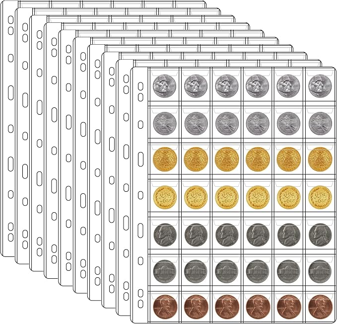 42 Pocket Coin Pages for Collectors, 10 Sheets Coins Sleeves Coin Holders Stamp by carinacoco