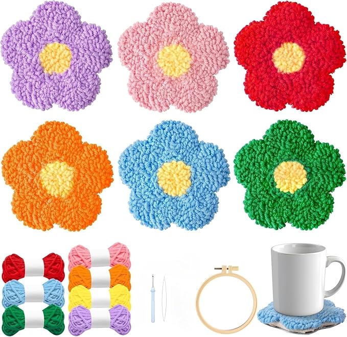 Avtytsda 6PCS Punch Needle Coaster Kit, Easy Punch Needle DIY Embroidery Set by Avtytsda