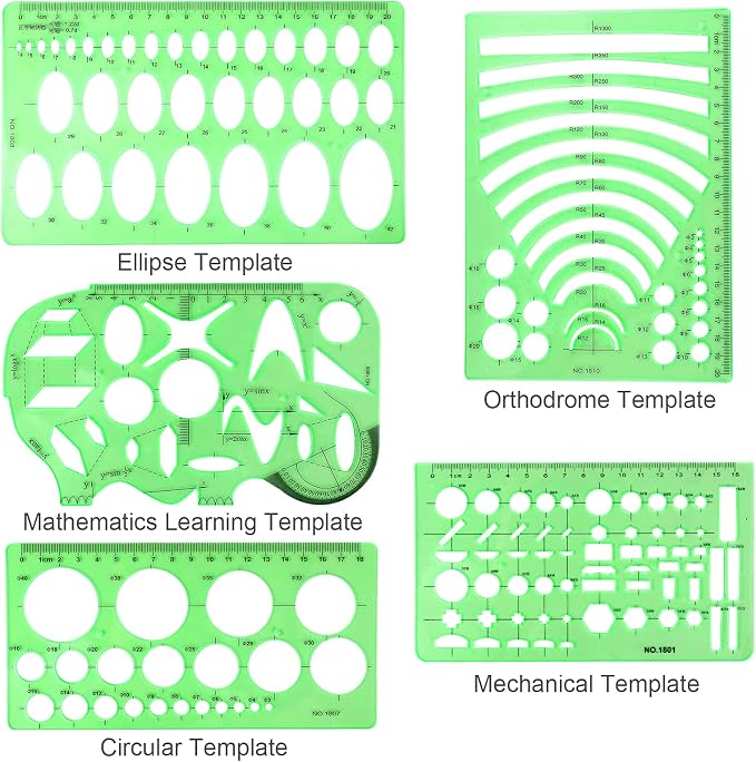 11PCS Geometric Drawings Templates, Drafting Stencils Measuring Tools, BetyBedy - Image 4