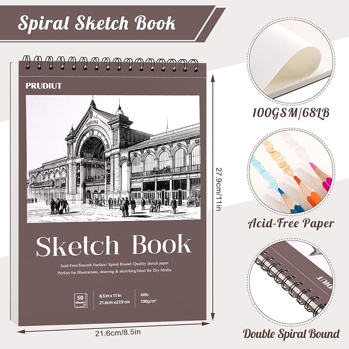 2 Pack Sketch Book 8.5×11 inch, Spiral Sketch Pad 50 Sheets Each, Acid-Free - Image 3