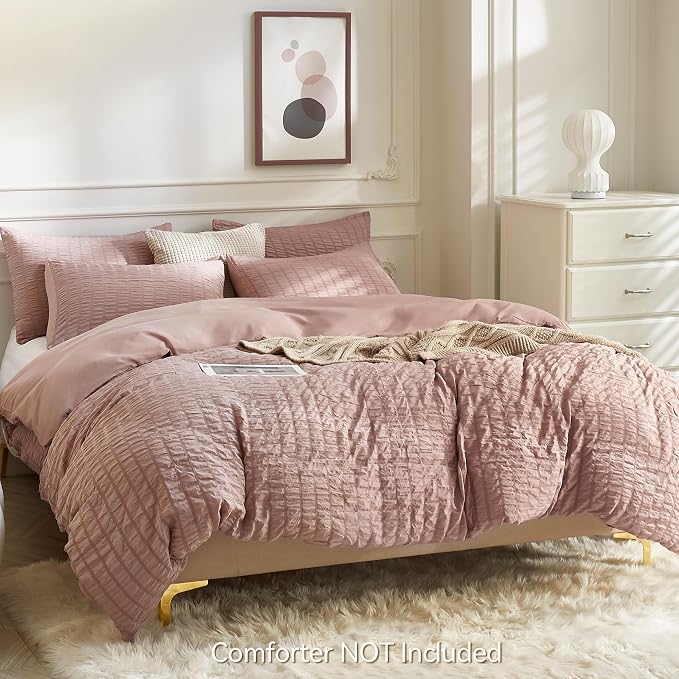 JELLYMONI Smokey Pink Duvet Cover King Size, Soft Breathable Seersucker Duvet - Image 3