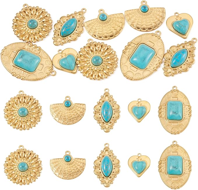 10Pcs Synthetic Turquoise Stone Charms Golden Bohemian Style Turquoise Charm by Craftora