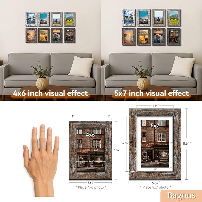 5x7 Picture Frames Set of 8, Vintage Rustic Farmhouse Industrial Style Photo - Image 5
