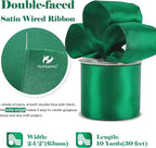HUIHUANG Forest Green Wired Ribbon 2.5 inch Green Satin Wire Ribbon - Image 2