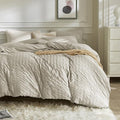 JELLYMONI Beige Duvet Cover Twin Size, Soft Breathable Seersucker Duvet Cover by JELLYMONI