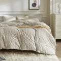 JELLYMONI Beige Duvet Cover King Size, Soft Breathable Seersucker Duvet Cover by JELLYMONI