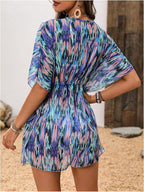 WDIRARA Women's Tie Dye Sheer Boho Chiffon Cover Up Tie Waist Beach Dress Deep - Image 2