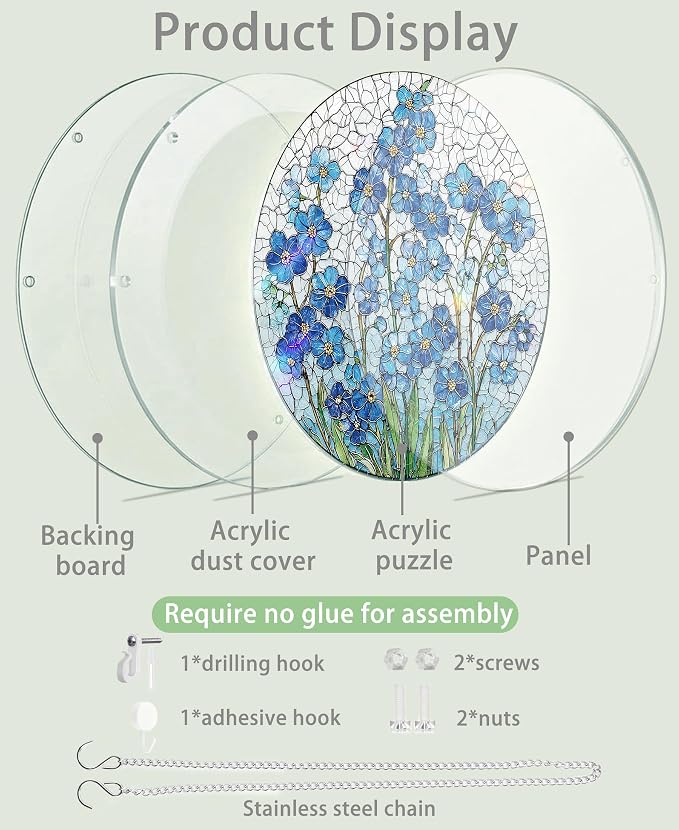 Acrylic Puzzle Suncatcher, Flower of Memory Blue Sun Catcher - Image 6