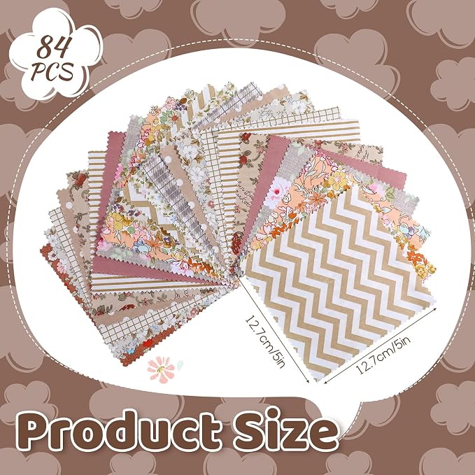 84 Pcs 5 inch Vintage Rose Quilting Fabric Square Bundle, Precuts Charm Packs - Image 2