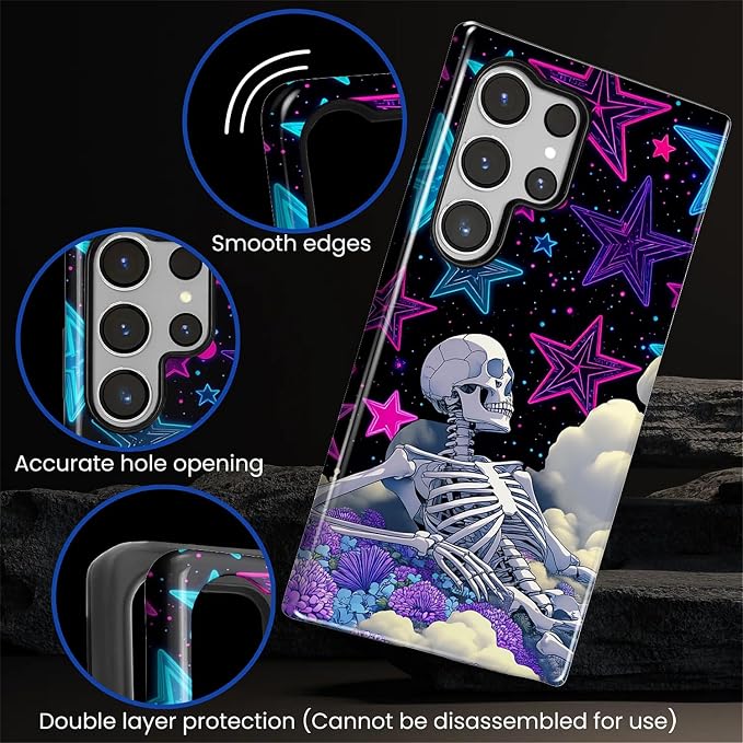 for Samsung Galaxy S23 Ultra Case, Skull Star Collage Pattern Glossy 2 in 1 - Image 4