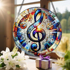 Stained Glass Window Hanging, LAOWEIKI 8'' Musical Note Suncatcher, Stained - Image 6
