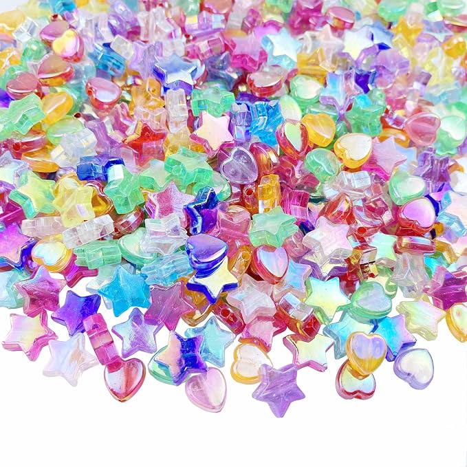 Jmassyang 600 PCS Acrylic Beads Heart Star Shape Charming Clear AB Colors Bead by Jmassyang