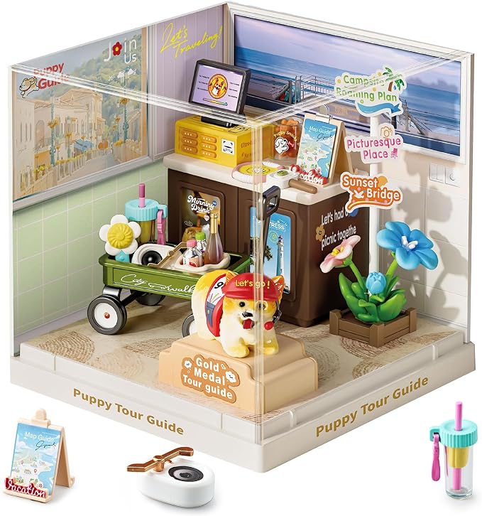 Puppy Tour Guide Miniature House Kit, Durable Plastic DIY Dollhouse by BeepZipp