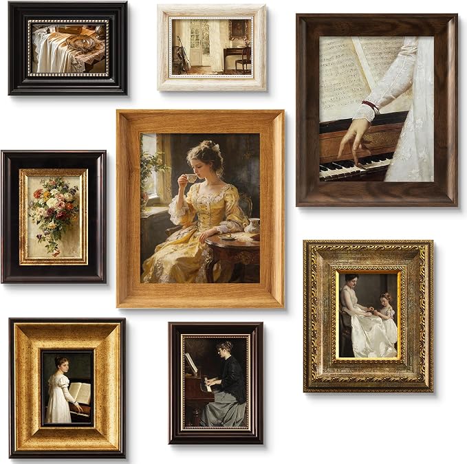 Lineshading 8 Pcs Picture Vintage Gallery Wall Frame Set Antique Picture Frame by Lineshading