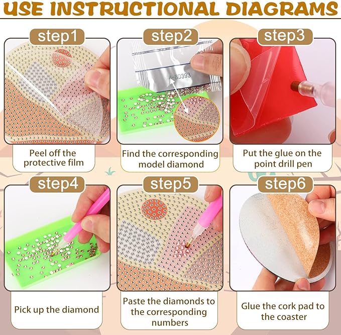 UPINS 8Pcs Boho Diamond Art Painting Coasters - Image 3