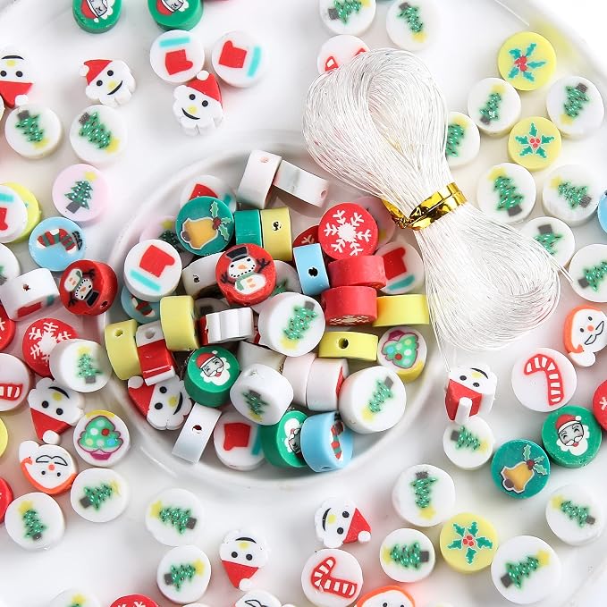 100pcs 10MM Mixed Christmas Beads Polymer Clay Spacer Beads by LUBINGSHINE