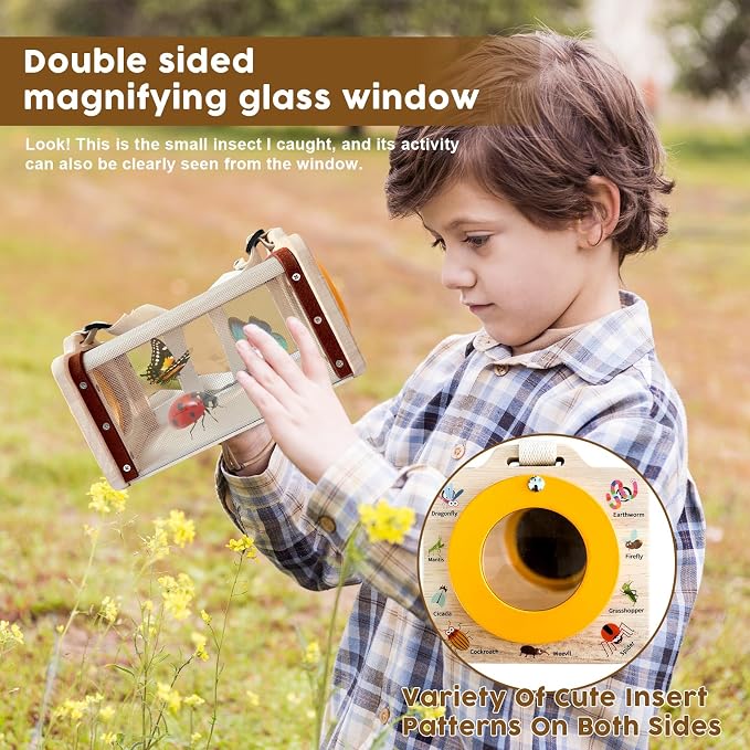 Wooden Insect Observation Kit for Kids, Insect Habitat Cage, Butterfly Net - Image 5