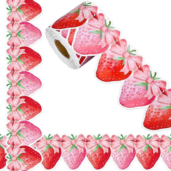 FYSUIMU 65.6 Ft Strawberry Bulletin Board Borders Summer Red Pink Bow by FYSUIMU