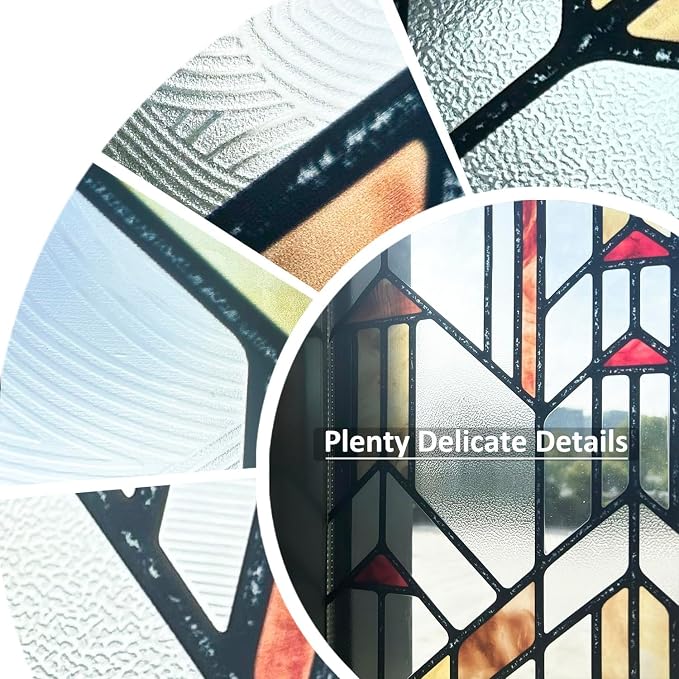 Original Hand Drawn Stained Glass Window Film Amber Geometry Patterns Inspired - Image 5