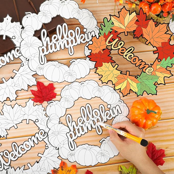 Sereliy 24 Pcs Fall Coloring Wreath Crafts, Color Your Own Thanksgiving Crafts - Image 4
