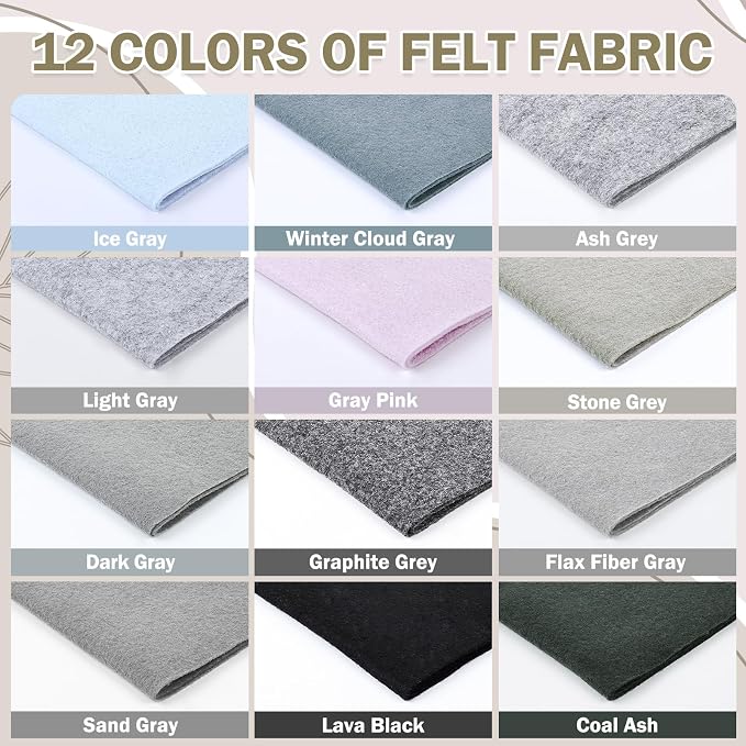 12 Rolls 8"x35" 1.4mm Thick Soft Felt Fabric Sheet 12 Assorted White Grey - Image 3