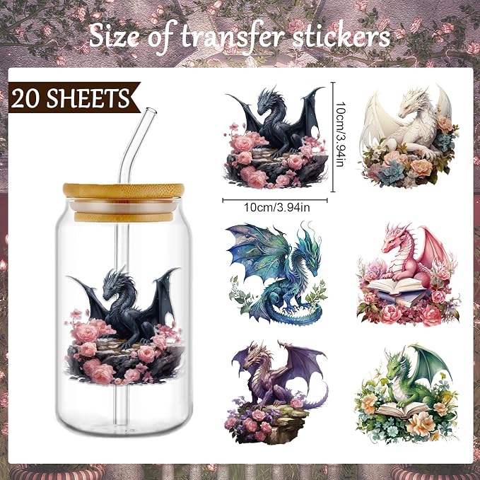 Rngmsi 20 Sheets Dragon UV DTF Cup Wrap, Fantasy Cold UV DTF Stickers | Magic - Image 2
