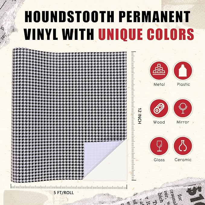Tintnut Houndstooth Permanent Vinyl Roll 12in x 5ft Plaid Adhesive Vinyl | - Image 2