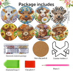 8 Pack Diamond Art Coasters, Highland Cow Diamond Painting Coasters Kits | Cow - Image 2