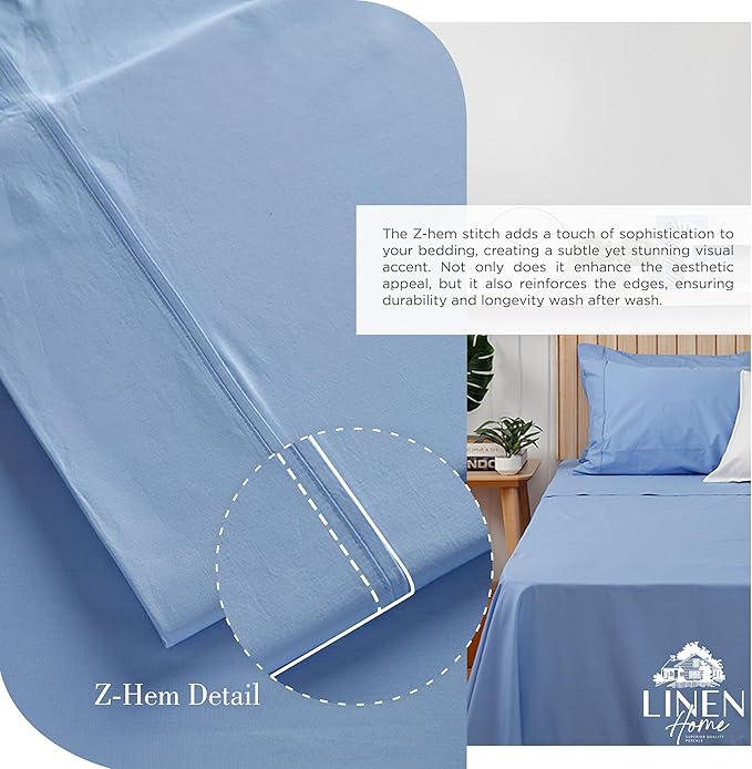 Linen Home 100% Cotton Percale Sheets Twin XL Size, Baby Blue, Deep Pocket - Image 3