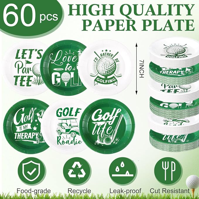 Funnymoom 60 Pcs Golf Party Paper Plates 7inch Golf Disposable Dessert Plates - Image 2