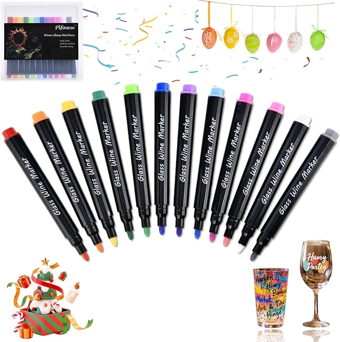 12 Colors Acrylic Wine Glass Markers by Unknown