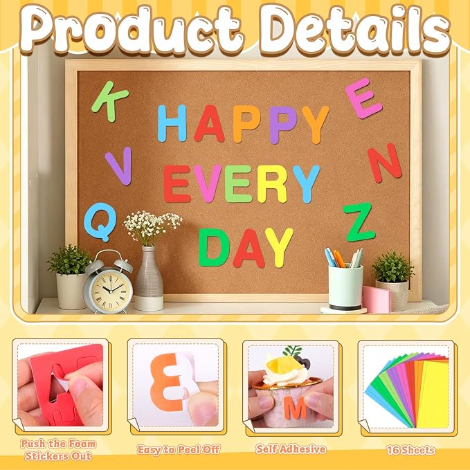 1312Pcs Foam Letter Stickers for Crafts 8Colors Self Adhesive Foam Stickers EVA - Image 3