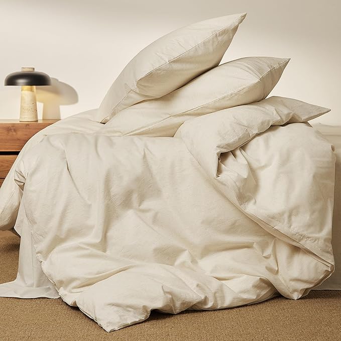 mixinni 3 Piece Washed Cotton Linen Blend Duvet Cover Set King Size, Soft - Image 6