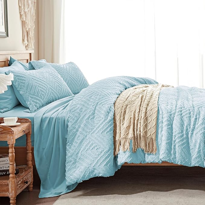 Zzlpp King Comforter Set 7 Pieces, Light Blue Tufted Bed in a Bag - Image 4