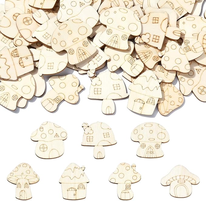 200 Pcs Unfinished Wooden Mushroom House Cutouts Blank Wood Slices Wooden by URURLIFEHALL