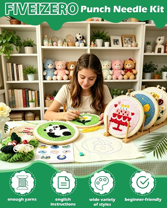 FIVEIZERO Punch Needle Kit for Beginners, Yarn Punch Needle Art Craft Kit for - Image 5
