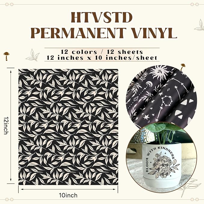 Black and Ivory Permanent Adhesive Vinyl 12 Sheets 12'' x 10'' | White Boho - Image 2